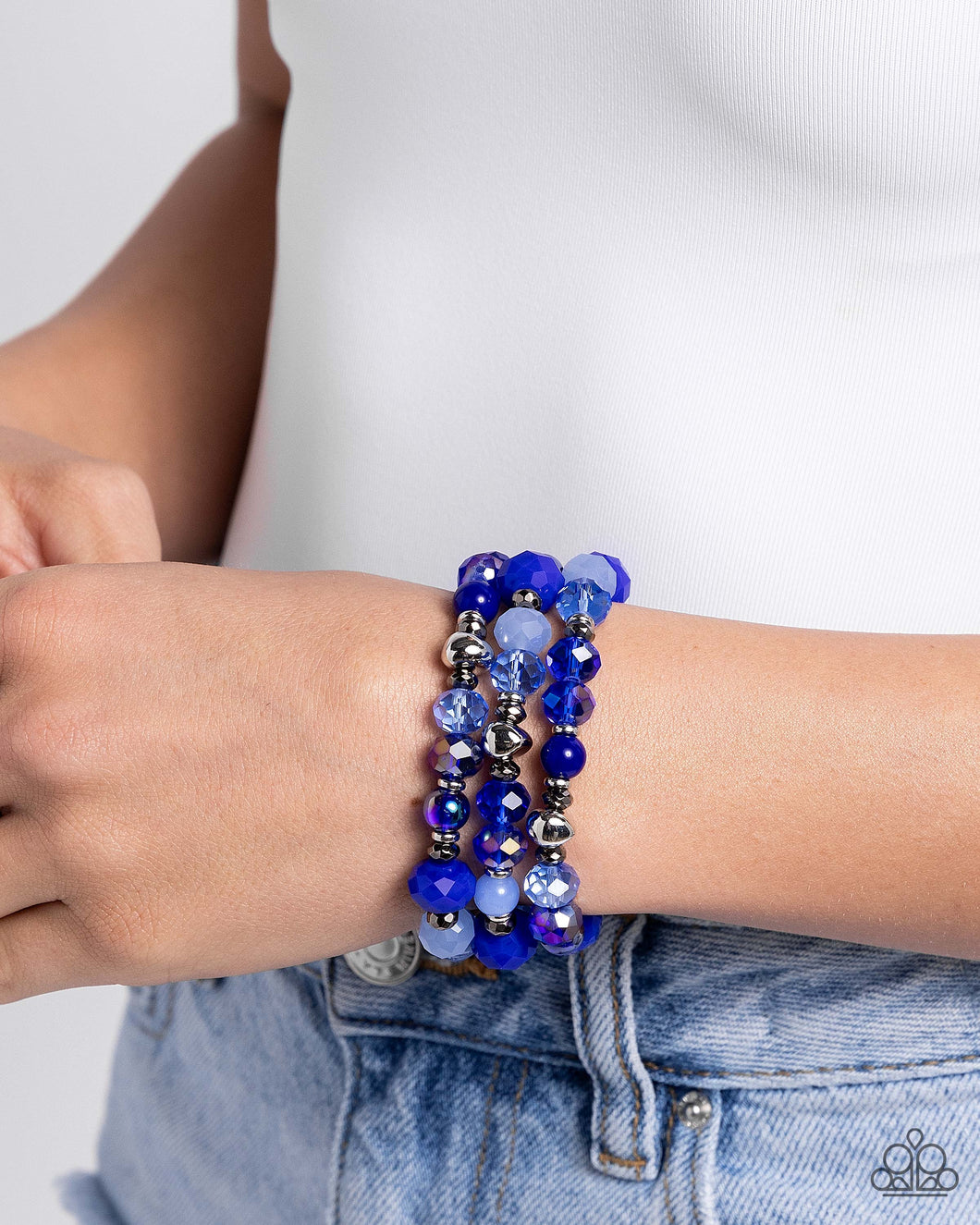 Open Door Jewelry - Stack of GLASS - Blue Bracelet - Paparazzi Accessories