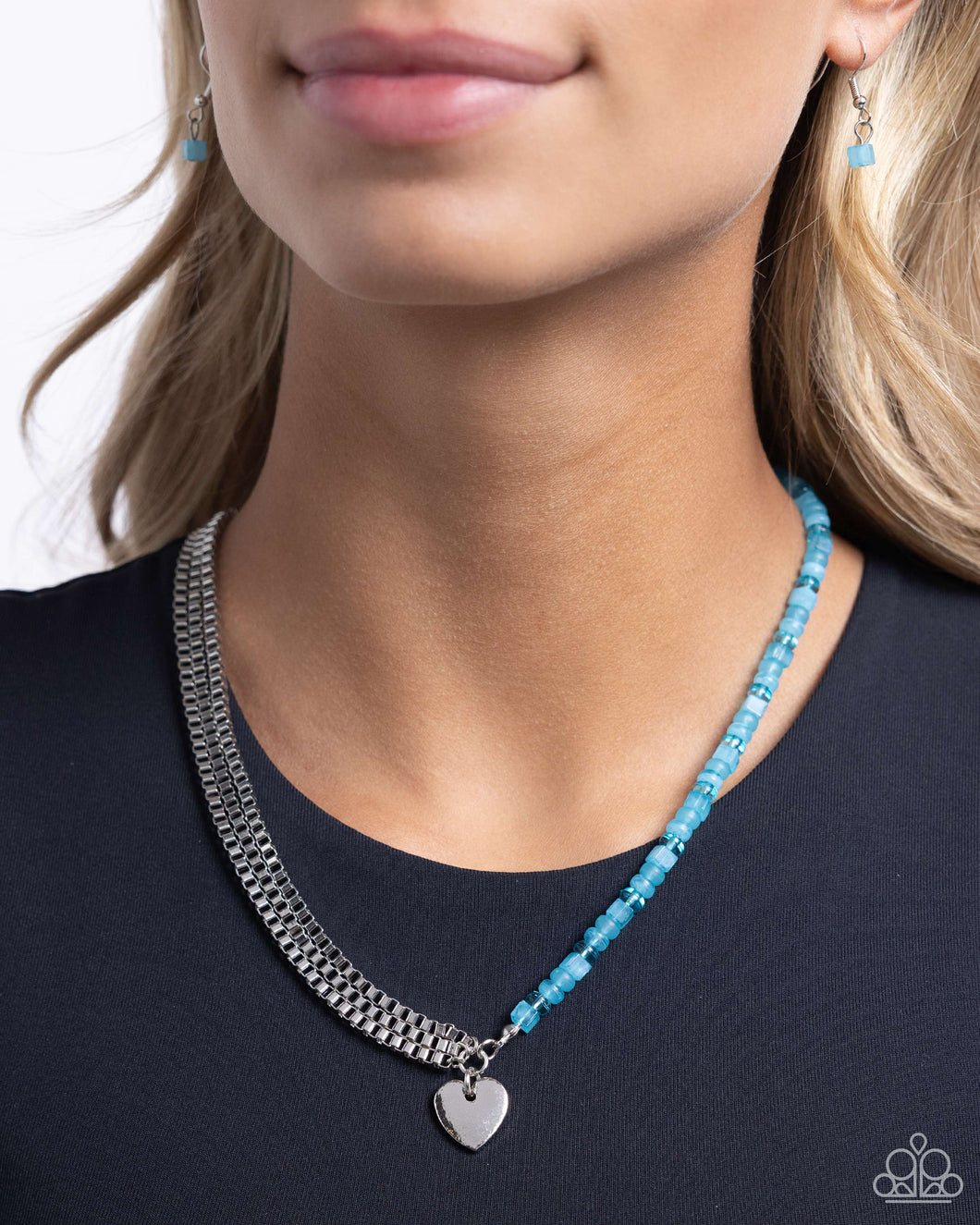 Open Door Jewelry - Squared Sweetheart - Blue Necklace - Paparazzi Accessories