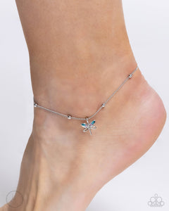 Open Door Jewelry - Dainty Dragonfly - Blue Anklet - Paparazzi Accessories