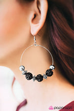 Load image into Gallery viewer, five-dollar-jewelry-threaded-hoops-black-shimmer-accent-blockbust-paparazzi-accessories
