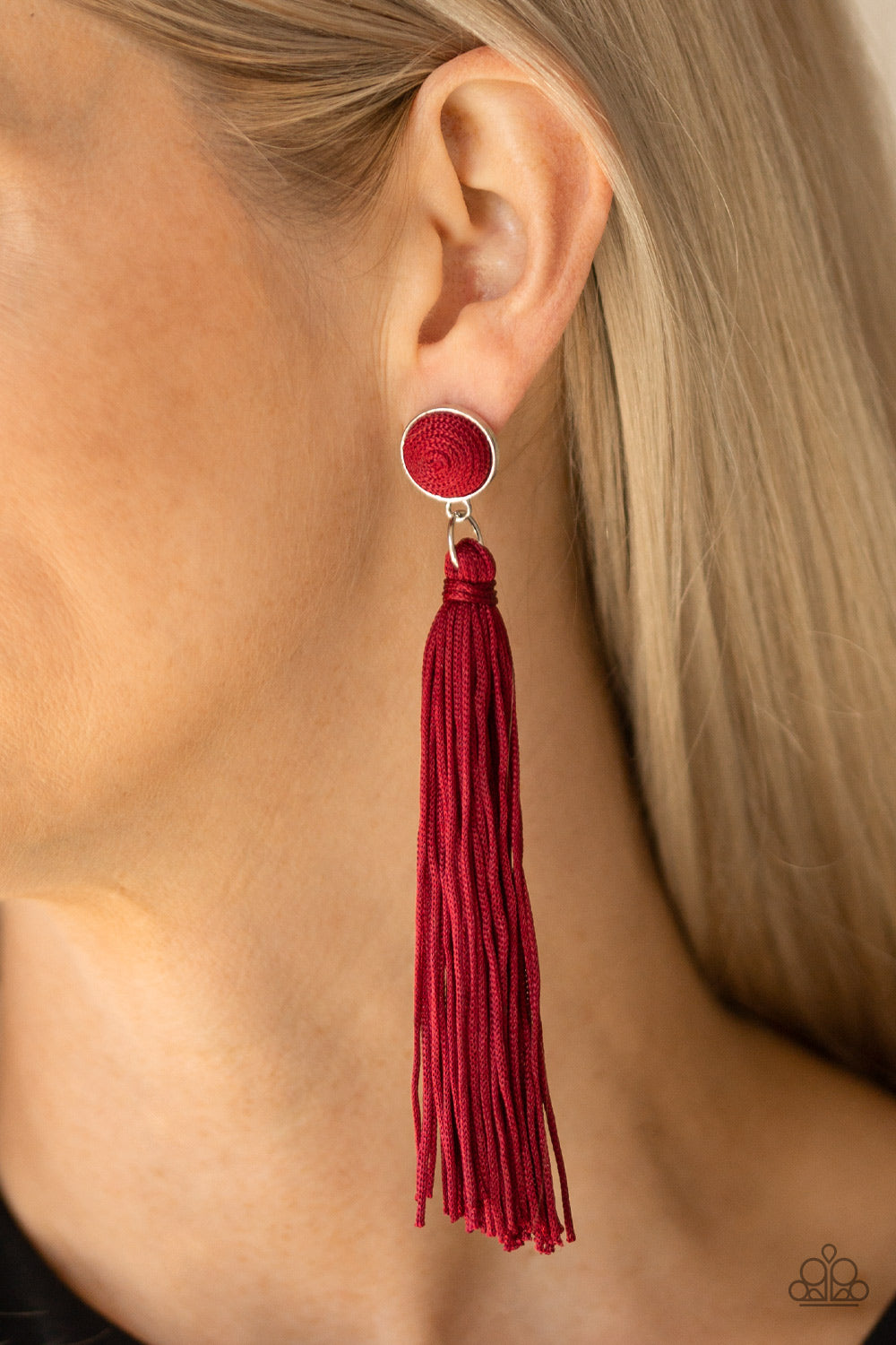 Open Door Jewelry - Tightrope Tassel - Red Post Earrings - Paparazzi Accessories