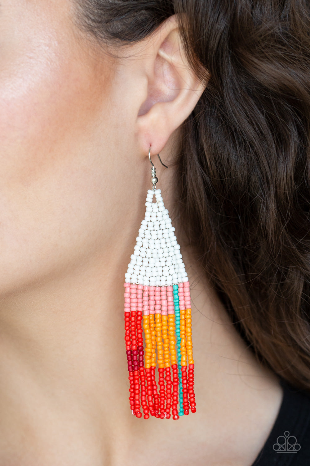 Open Door Jewelry - Beaded Boho - White Earrings - Paparazzi Accessories