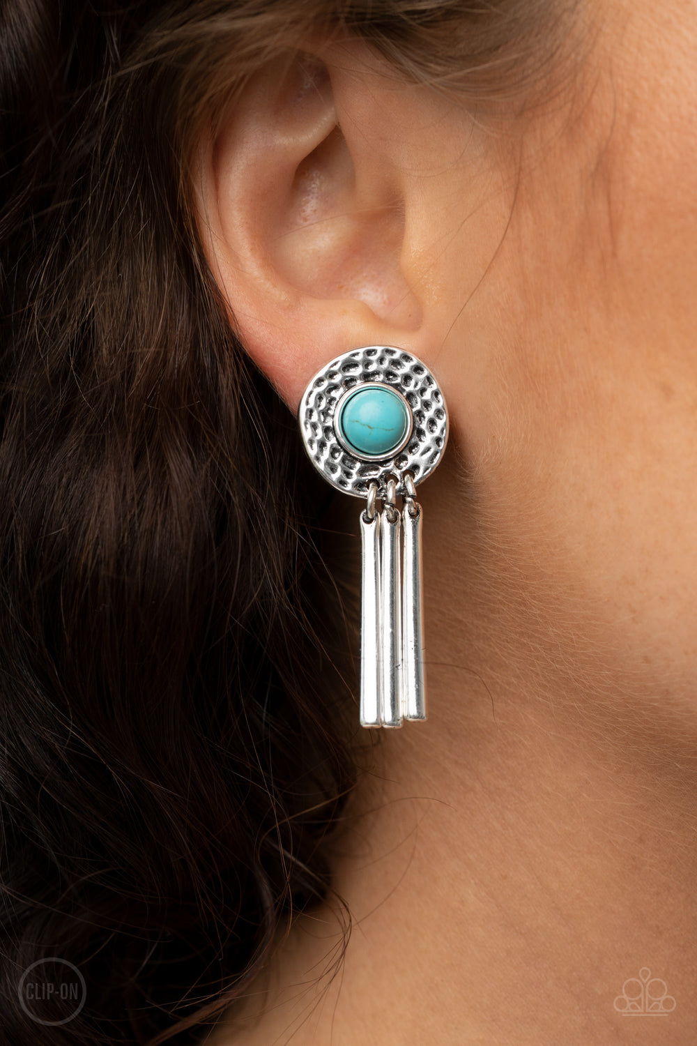 Open Door Jewelry - Desert Amulet - Blue Clip-On - Paparazzi Accessories
