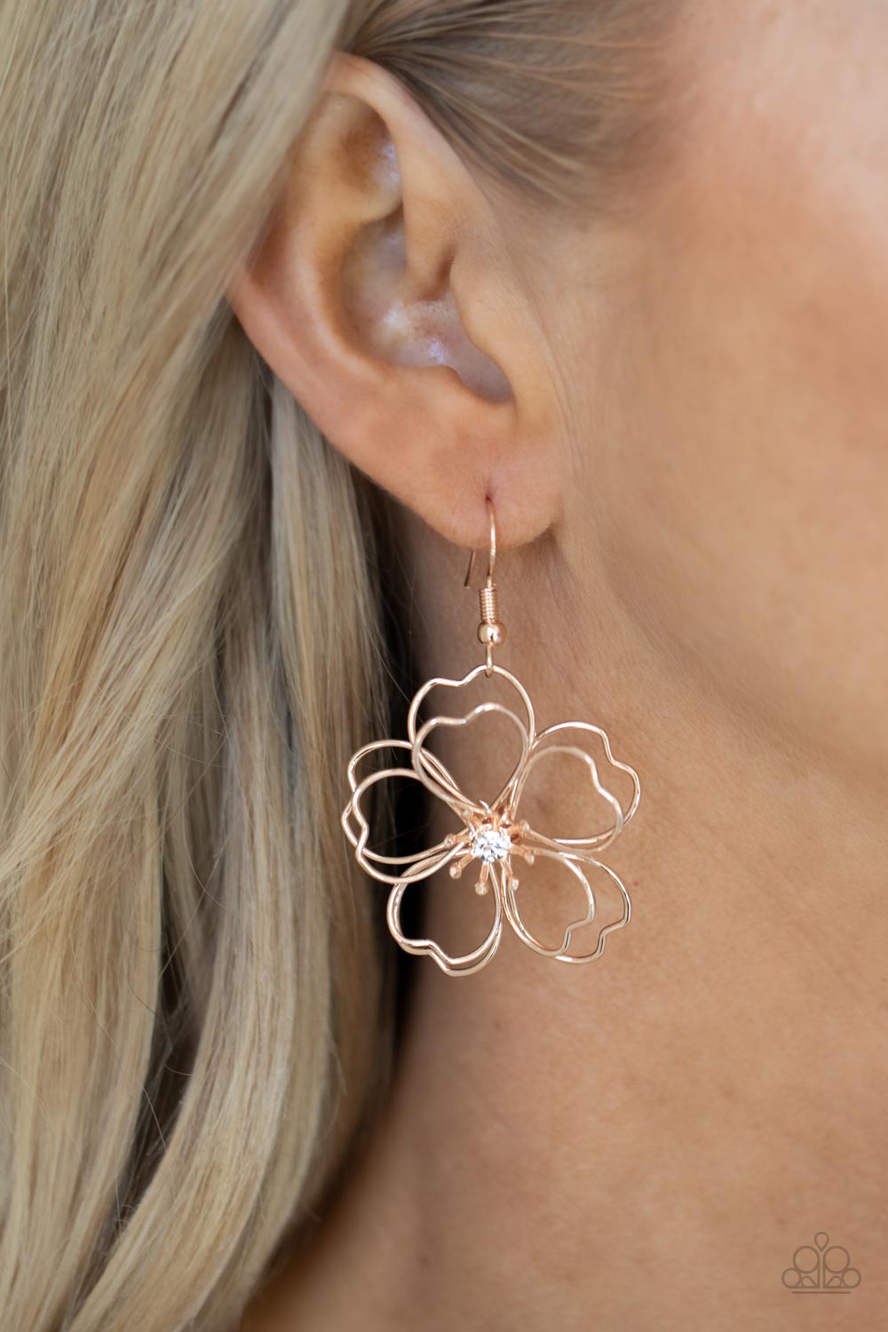 Open Door Jewelry - Petal Power - Rose Gold Earrings - Paparazzi Accessories