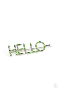 Open Door Jewelry - Hello There - Green Hair Clip - Paparazzi Accessories