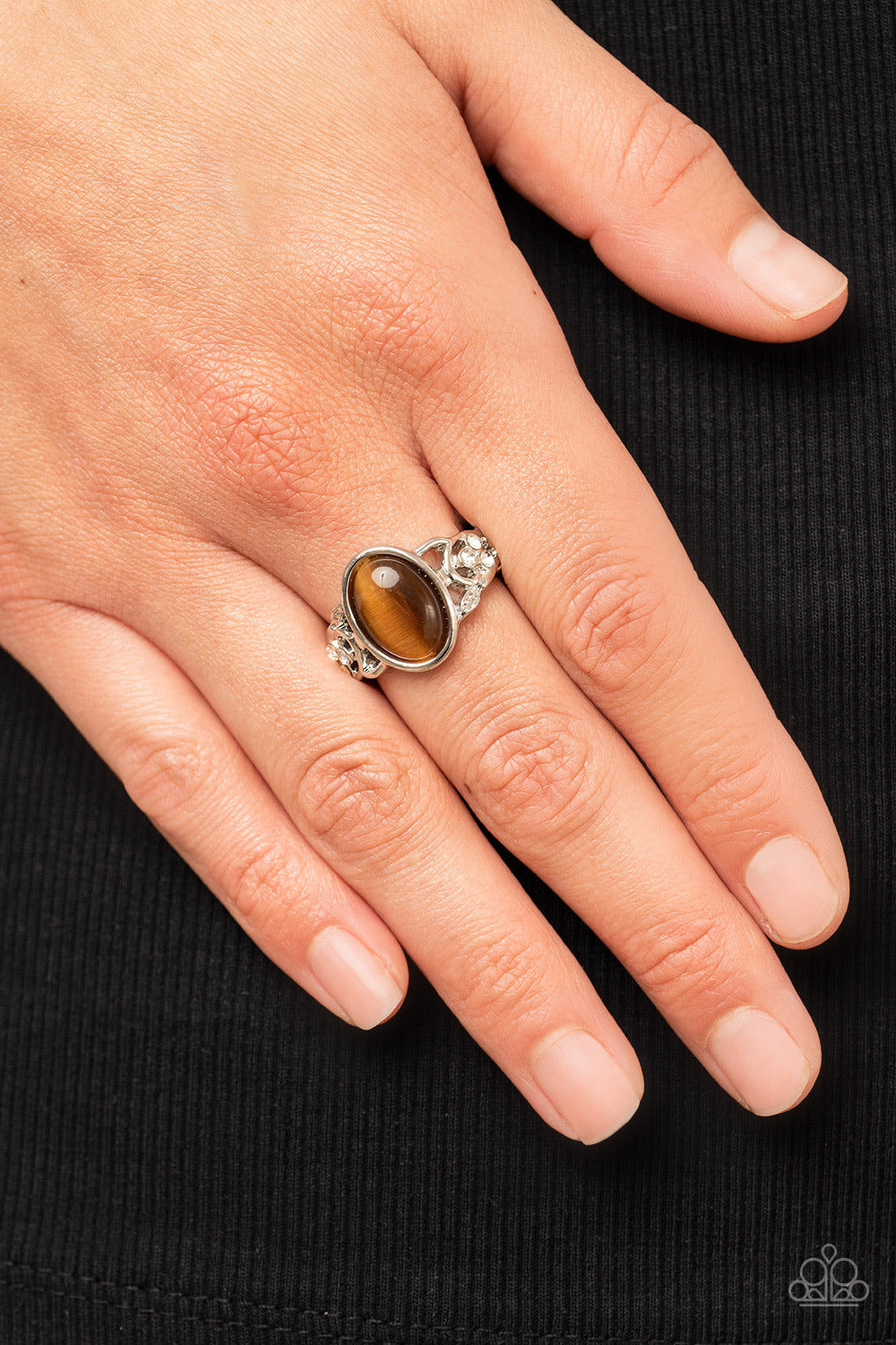 Open Door Jewelry - Crystals and Cats Eye - Brown Ring - Paparazzi Accessories