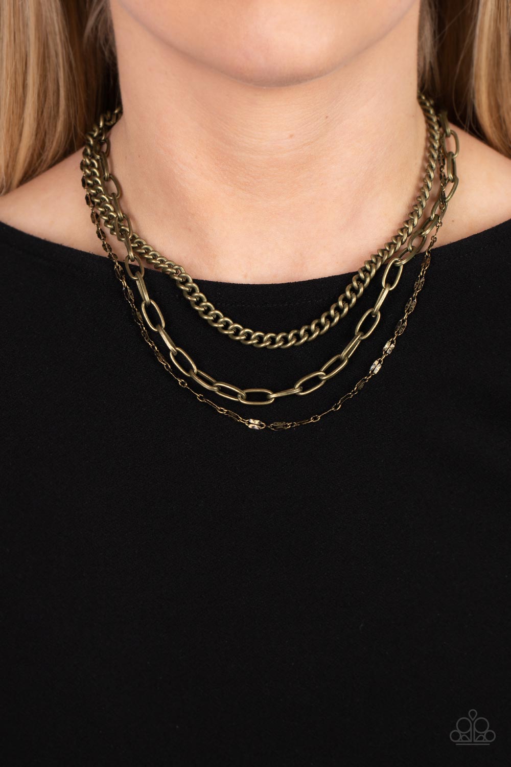 Open Door Jewelry - Galvanized Grit - Brass Necklace - Paparazzi Accessories