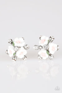 Open Door Jewelry - Bouquet - White Starlet Shimmer Earrings - Paparazzi Accessories